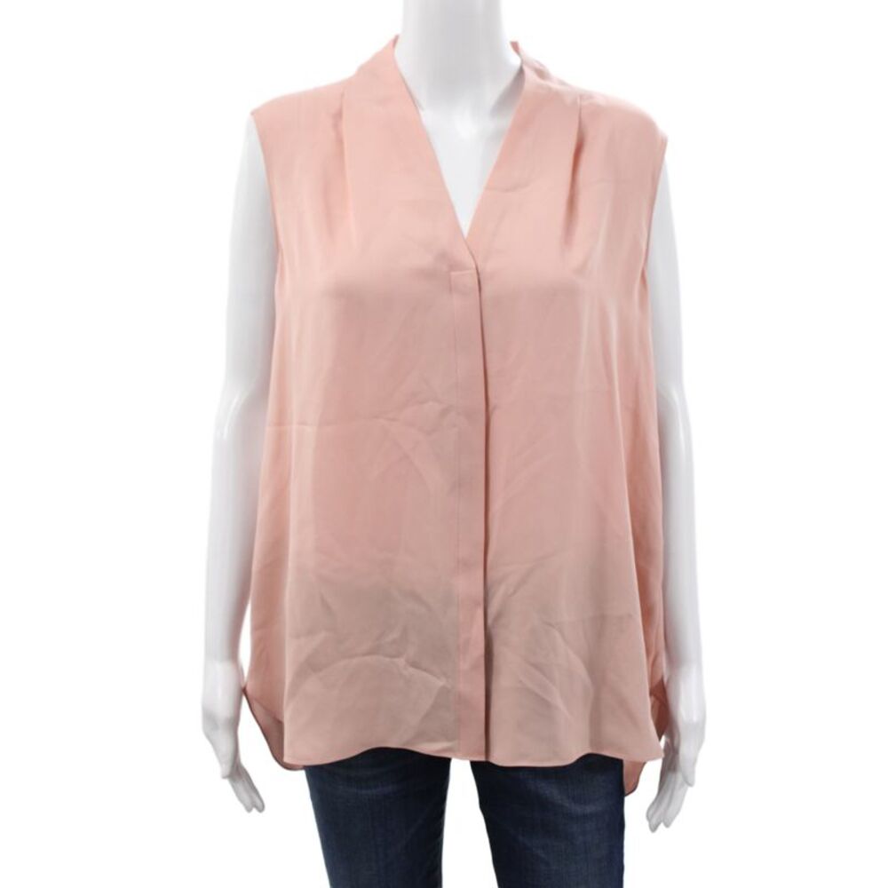 Elie Tahari Women Silk V-Neck Sleeveless Blouse Pink Pullover Basic Size L